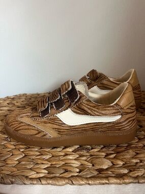 Dolce Vita Tan Zebra-Print Velcro Sneakers with White Accent
